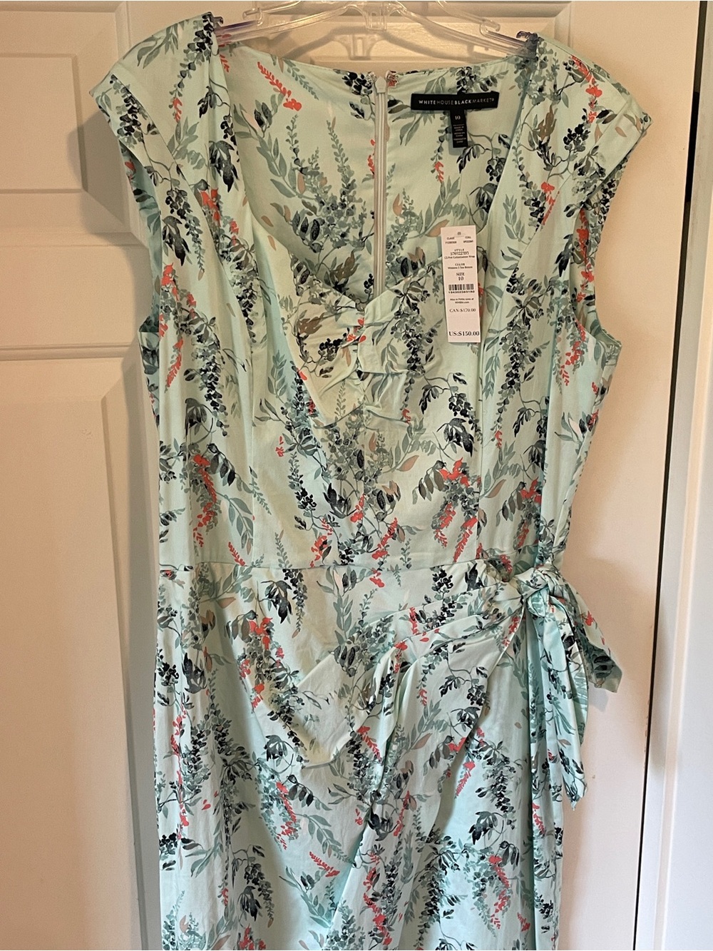 White House Black Market Mint Green Floral Wrap-Style Dress